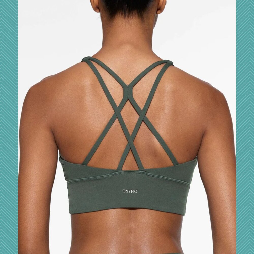 Oysho Dark Green Strappy Medium Support Sports Bra